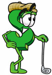 Clip Art Graphic of a Green USD Dollar Sign Cartoon Character Leaning on a Golf Club While Golfing