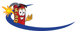 Clip Art Graphic of a Stick of Red Dynamite Cartoon Character Logo With a Blue Dash