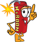 Clip Art Graphic of a Stick of Red Dynamite Cartoon Character Pointing Upwards
