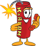 Clip Art Graphic of a Stick of Red Dynamite Cartoon Character Holding a Telephone