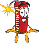 Clip Art Graphic of a Stick of Red Dynamite Cartoon Character Sitting