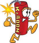 Clip Art Graphic of a Stick of Red Dynamite Cartoon Character Running