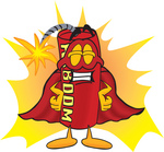 Clip Art Graphic of a Stick of Red Dynamite Cartoon Character Dressed as a Super Hero