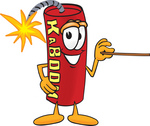 Clip Art Graphic of a Stick of Red Dynamite Cartoon Character Holding a Pointer Stick