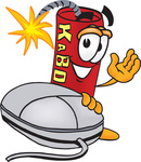Clip Art Graphic of a Stick of Red Dynamite Cartoon Character With a Computer Mouse