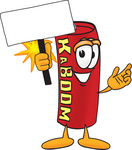 Clip Art Graphic of a Stick of Red Dynamite Cartoon Character Holding a Blank Sign