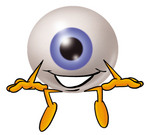 Clip Art Graphic of a Blue Eyeball Cartoon Character Sitting