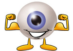 Clip Art Graphic of a Blue Eyeball Cartoon Character Flexing His Arm Muscles