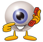Clip Art Graphic of a Blue Eyeball Cartoon Character Holding a Telephone
