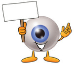Clip Art Graphic of a Blue Eyeball Cartoon Character Holding a Blank Sign
