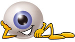 Clip Art Graphic of a Blue Eyeball Cartoon Character Resting His Head on His Hand