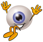 Clip Art Graphic of a Blue Eyeball Cartoon Character Jumping