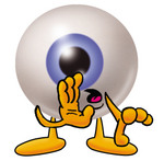 Clip Art Graphic of a Blue Eyeball Cartoon Character Whispering and Gossiping