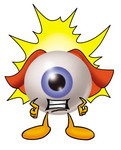 Clip Art Graphic of a Blue Eyeball Cartoon Character Dressed as a Super Hero
