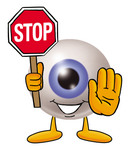 Clip Art Graphic of a Blue Eyeball Cartoon Character Holding a Stop Sign