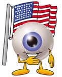 Clip Art Graphic of a Blue Eyeball Cartoon Character Pledging Allegiance to an American Flag