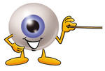 Clip Art Graphic of a Blue Eyeball Cartoon Character Holding a Pointer Stick