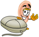 Clip Art Graphic of a Human Ear Cartoon Character With a Computer Mouse