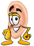 Clip Art Graphic of a Human Ear Cartoon Character Pointing at the Viewer
