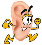 Clip Art Graphic of a Human Ear Cartoon Character Running