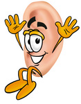 Clip Art Graphic of a Human Ear Cartoon Character Jumping