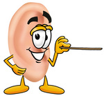 Clip Art Graphic of a Human Ear Cartoon Character Holding a Pointer Stick