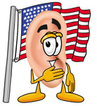 Clip Art Graphic of a Human Ear Cartoon Character Pledging Allegiance to an American Flag