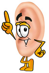 Clip Art Graphic of a Human Ear Cartoon Character Pointing Upwards