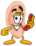 Clip Art Graphic of a Human Ear Cartoon Character Holding a Telephone