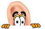 Clip Art Graphic of a Human Ear Cartoon Character Peeking Over a Surface