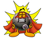 Clip Art Graphic of a Billiards Eight Ball Cartoon Character Dressed as a Super Hero