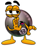 Clip Art Graphic of a Billiards Eight Ball Cartoon Character Whispering and Gossiping