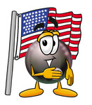 Clip Art Graphic of a Billiards Eight Ball Cartoon Character Pledging Allegiance to an American Flag