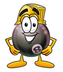 Clip Art Graphic of a Billiards Eight Ball Cartoon Character Wearing a Hardhat Helmet