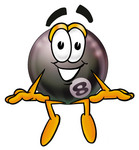 Clip Art Graphic of a Billiards Eight Ball Cartoon Character Sitting