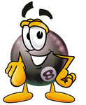 Clip Art Graphic of a Billiards Eight Ball Cartoon Character Pointing at the Viewer