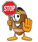 Clip Art Graphic of a Football Cartoon Character Holding a Stop Sign