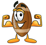 Clip Art Graphic of a Football Cartoon Character Flexing His Arm Muscles