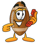 Clip Art Graphic of a Football Cartoon Character Holding a Telephone
