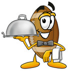 Clip Art Graphic of a Football Cartoon Character Dressed as a Waiter and Holding a Serving Platter