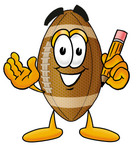 Clip Art Graphic of a Football Cartoon Character Holding a Pencil