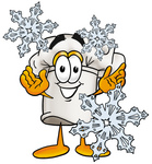 Clipart Picture of a Chefs Hat Mascot Cartoon Character With Three Snowflakes in Winter