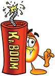 Clip Art Graphic of a Fire Cartoon Character Standing With a Lit Stick of Dynamite