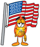 Clip Art Graphic of a Fire Cartoon Character Pledging Allegiance to an American Flag