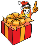 Clip Art Graphic of a Fire Cartoon Character Standing by a Christmas Present