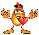 Clip Art Graphic of a Fire Cartoon Character With His Heart Beating Out of His Chest