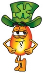 Clip Art Graphic of a Fire Cartoon Character Wearing a Saint Patricks Day Hat With a Clover on it