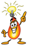 Clip Art Graphic of a Fire Cartoon Character With a Bright Idea