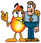 Clip Art Graphic of a Fire Cartoon Character Talking to a Business Man
