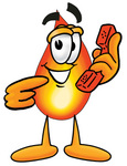 Clip Art Graphic of a Fire Cartoon Character Holding a Telephone